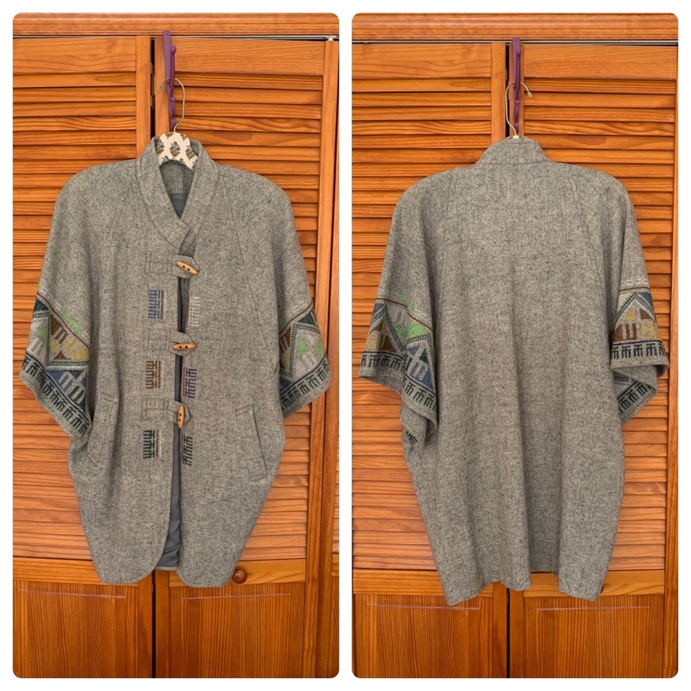 Free People Anthropologie Western Cowboy Blanket Cocoon Wool Coat in Gray